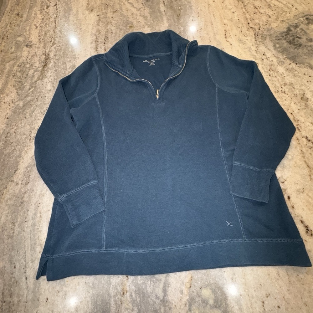 Eddie Bauer Women's 2XL Teal 1/4 Zip Pullover Shirt Sweater Collar Preppy